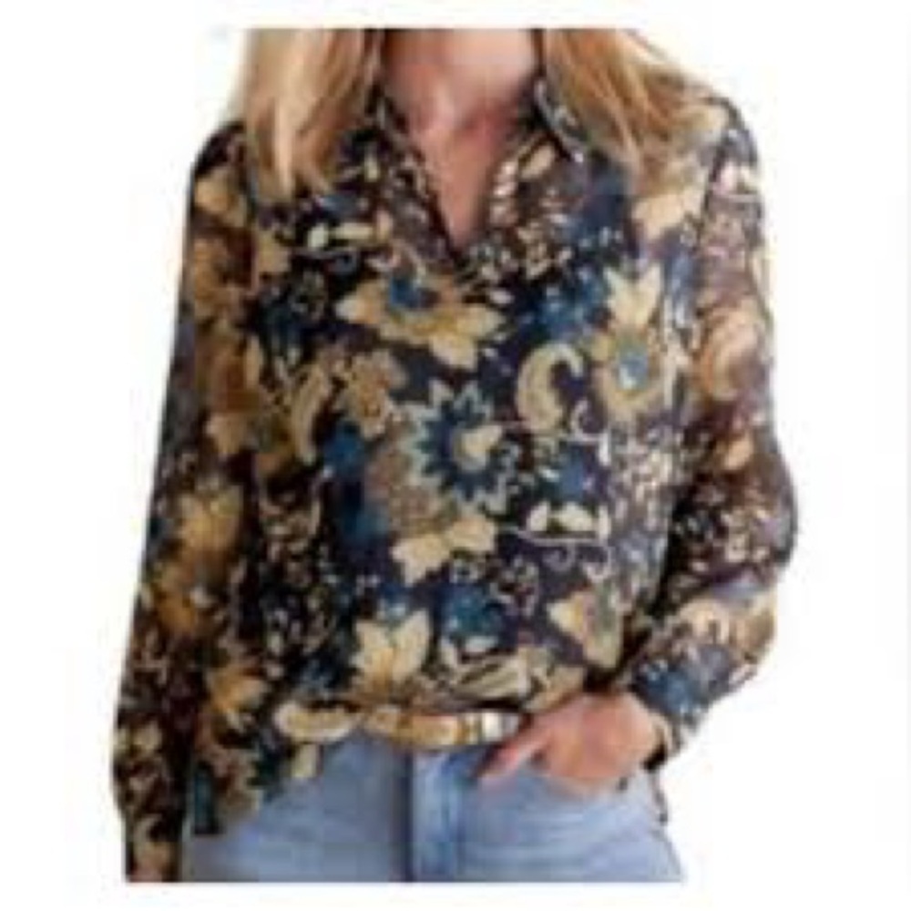 NWT Soft Surroundings Viola Shimmer Sheer Metallic Floral Blouse | NWT |‎ Size S